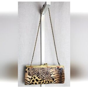 Depeche Mode New York Clutch Bag Chain Strap Handbag Animal Print Kiss Lock